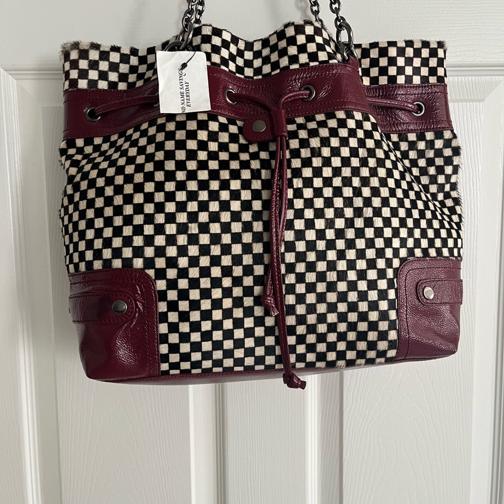 Adrienne Vittadini Burgundy and Black Checkered Shoulder Bag